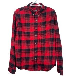🥑5/$25 Eddie Bauer mens size large plaid red black long sleeve flannel shirt